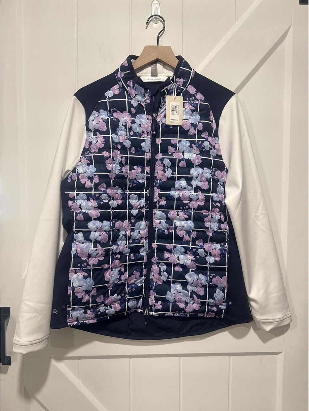 New Peter Millar Merge Elite Floral Print Quilted Golf Jacket with White Sleeves